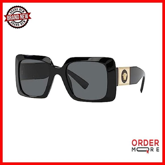 Black Plastic Rectangle Sunglasses Grey Lens Unisex Designer Eyewear